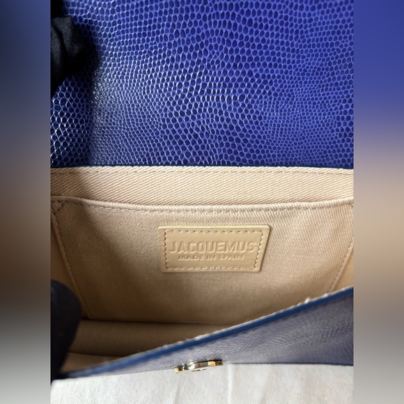 Jacquemus Dark Blue Lizard Embosed Leather Le Riveira Shoulder Bag - Picture 9 of 13